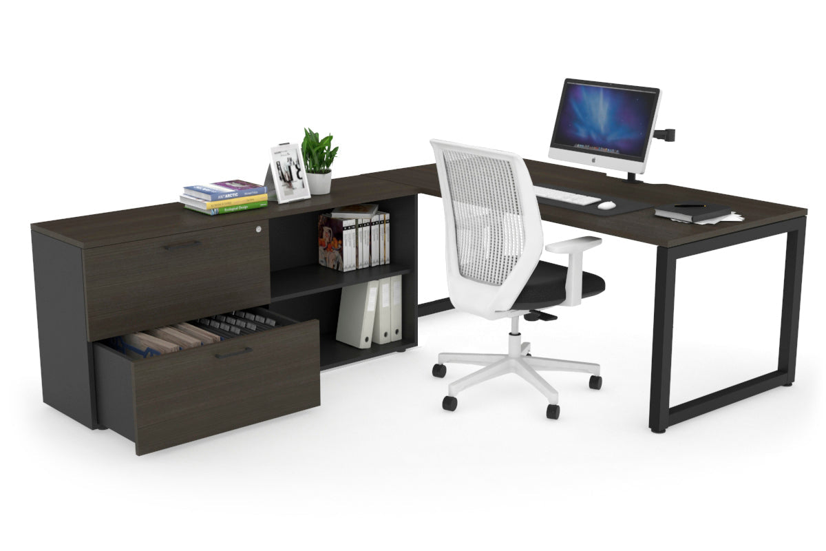 Quadro Loop Executive Setting - Black Frame [1800L x 800W with Cable Scallop] Jasonl dark oak none 2 drawer open filing cabinet