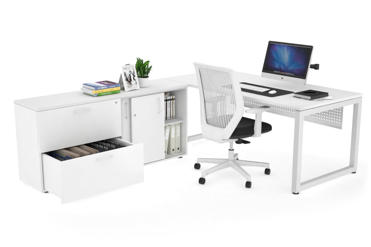 Quadro Loop Executive Setting - White Frame [1600L x 700W] Jasonl white white modesty 2 drawer lateral sliding door credenza