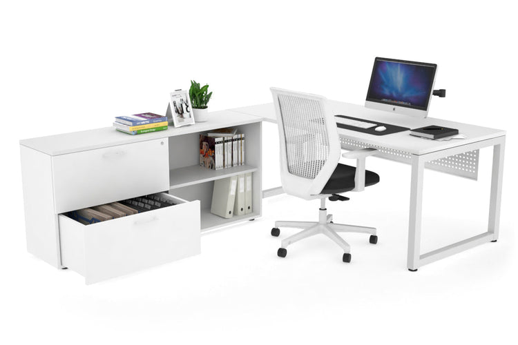 Quadro Loop Executive Setting - White Frame [1600L x 700W] Jasonl white white modesty 2 drawer open filing cabinet