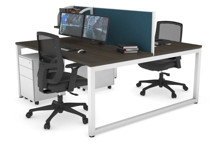 Quadro Loop Leg 2 Person Office Workstations [1200L x 800W with Cable Scallop] Jasonl white leg dark oak deep blue (500H x 1200W)