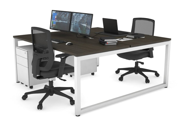 Quadro Loop Leg 2 Person Office Workstations [1200L x 800W with Cable Scallop] Jasonl white leg dark oak none