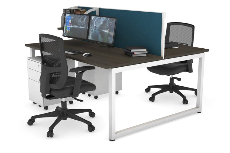 Quadro Loop Leg 2 Person Office Workstations [1400L x 700W] Jasonl white leg dark oak deep blue (500H x 1400W)
