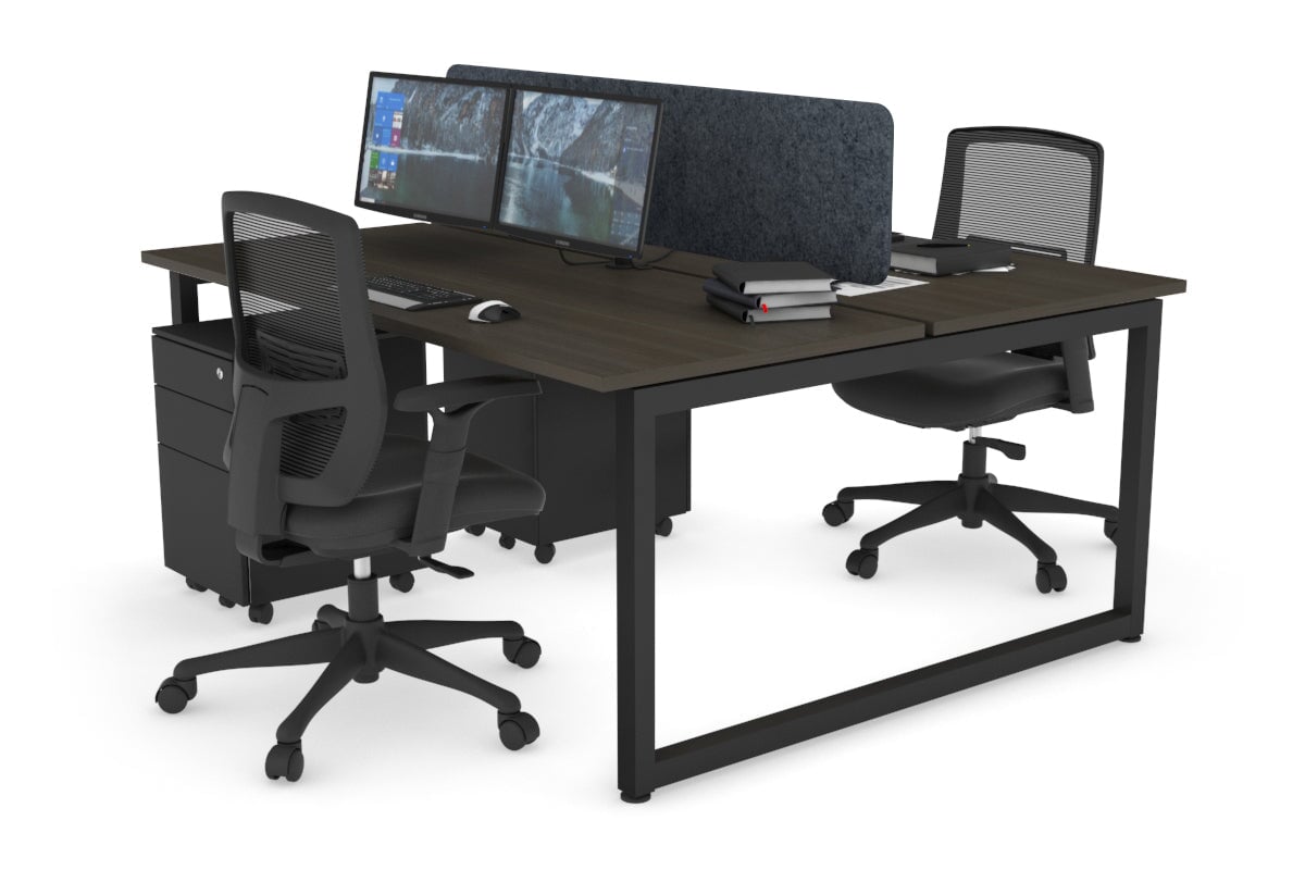 Quadro Loop Leg 2 Person Office Workstations [1400L x 700W] Jasonl black leg dark oak dark grey echo panel (400H x 1200W)
