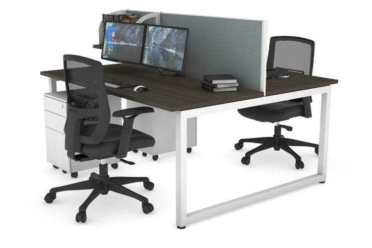 Quadro Loop Leg 2 Person Office Workstations [1400L x 700W] Jasonl white leg dark oak cool grey (500H x 1400W)