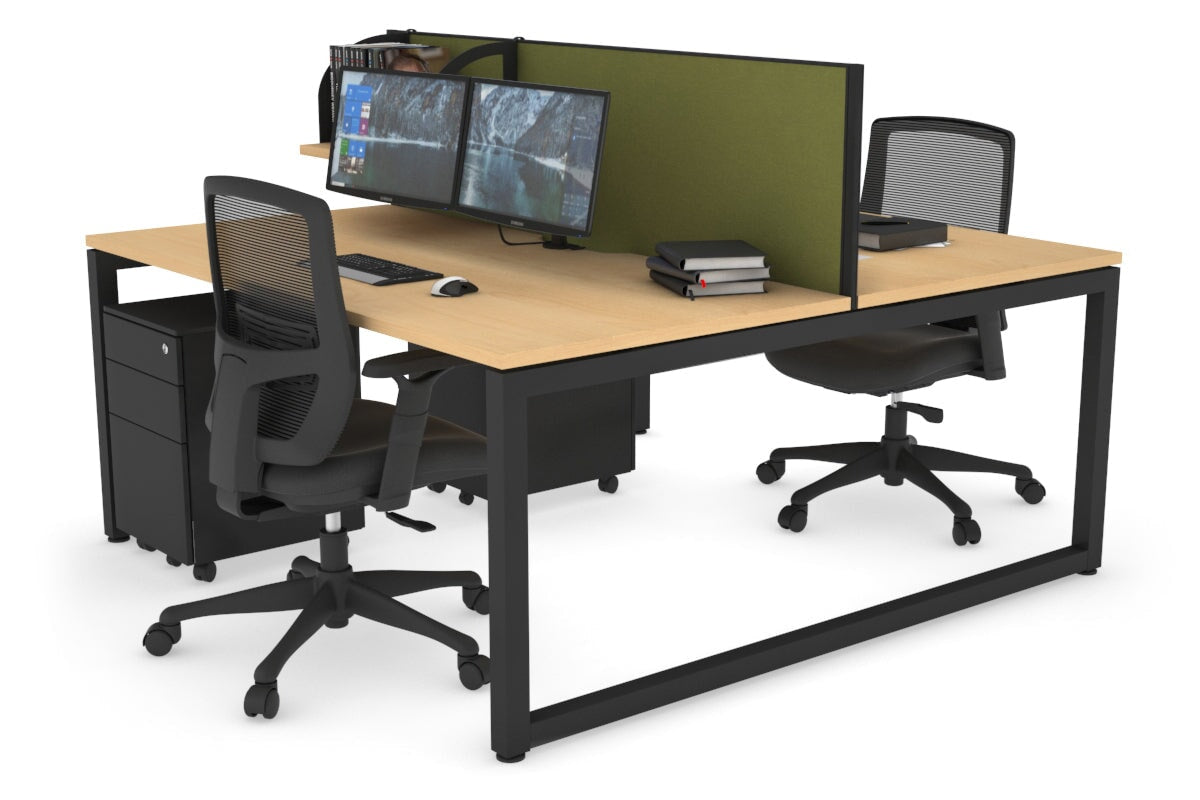 Quadro Loop Leg 2 Person Office Workstations [1400L x 800W with Cable Scallop] Jasonl black leg maple green moss (500H x 1400W)