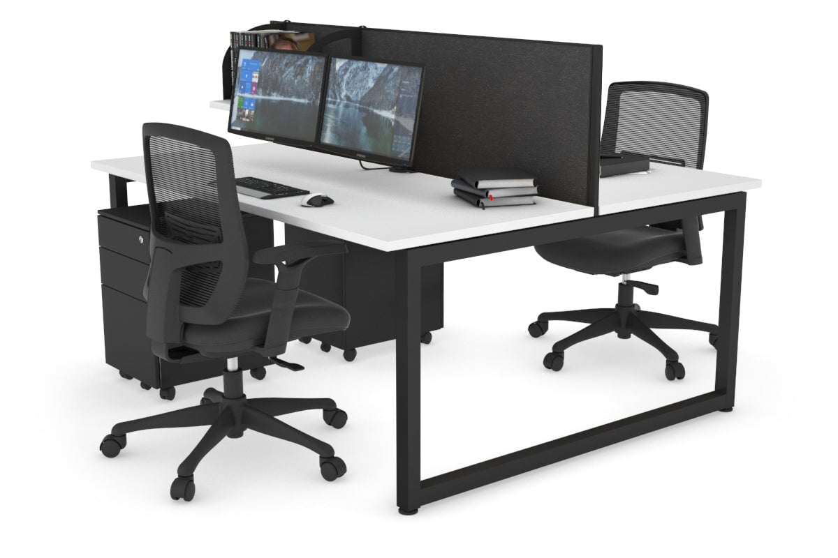 Quadro Loop Leg 2 Person Office Workstations [1600L x 700W] Jasonl black leg white moody charcoal (500H x 1600W)