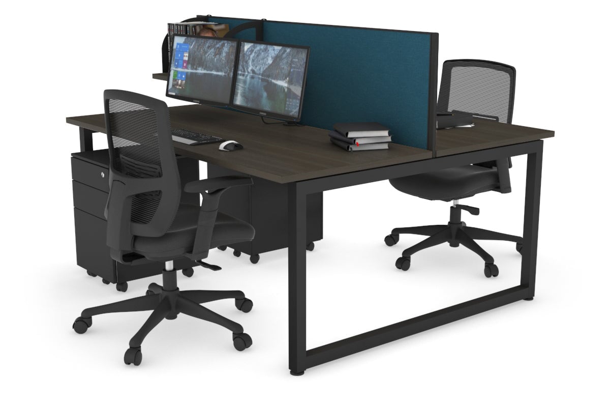 Quadro Loop Leg 2 Person Office Workstations [1600L x 700W] Jasonl black leg dark oak deep blue (500H x 1600W)