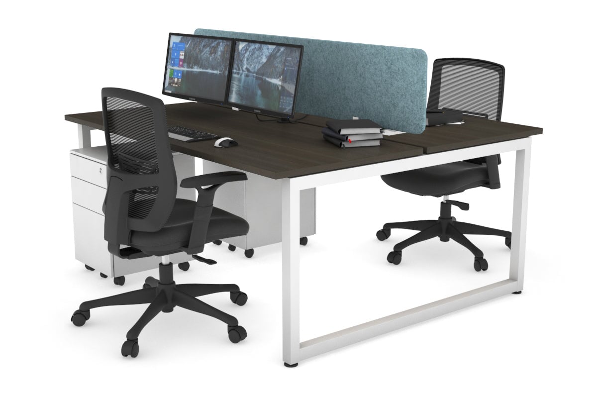 Quadro Loop Leg 2 Person Office Workstations [1600L x 700W] Jasonl white leg dark oak blue echo panel (400H x 1600W)
