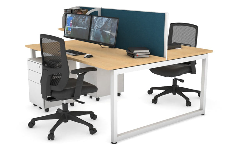 Quadro Loop Leg 2 Person Office Workstations [1600L x 700W] Jasonl white leg maple deep blue (500H x 1600W)
