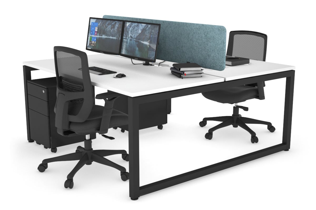 Quadro Loop Leg 2 Person Office Workstations [1600L x 800W with Cable Scallop] Jasonl black leg white blue echo panel (400H x 1600W)