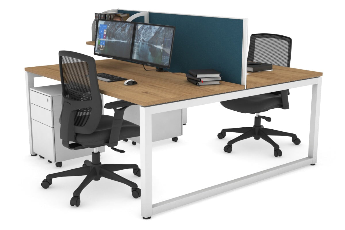 Quadro Loop Leg 2 Person Office Workstations [1600L x 800W with Cable Scallop] Jasonl white leg salvage oak deep blue (500H x 1600W)