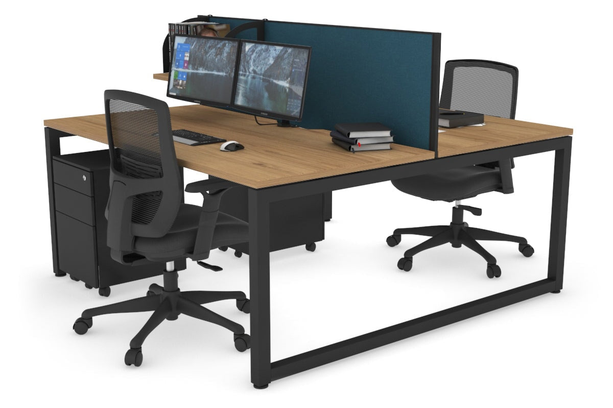 Quadro Loop Leg 2 Person Office Workstations [1600L x 800W with Cable Scallop] Jasonl black leg salvage oak deep blue (500H x 1600W)