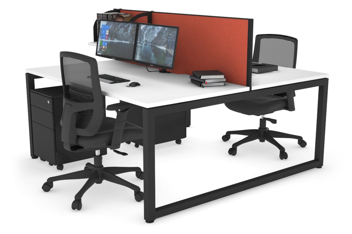 Quadro Loop Leg 2 Person Office Workstations [1600L x 800W with Cable Scallop] Jasonl black leg white orange squash (500H x 1600W)