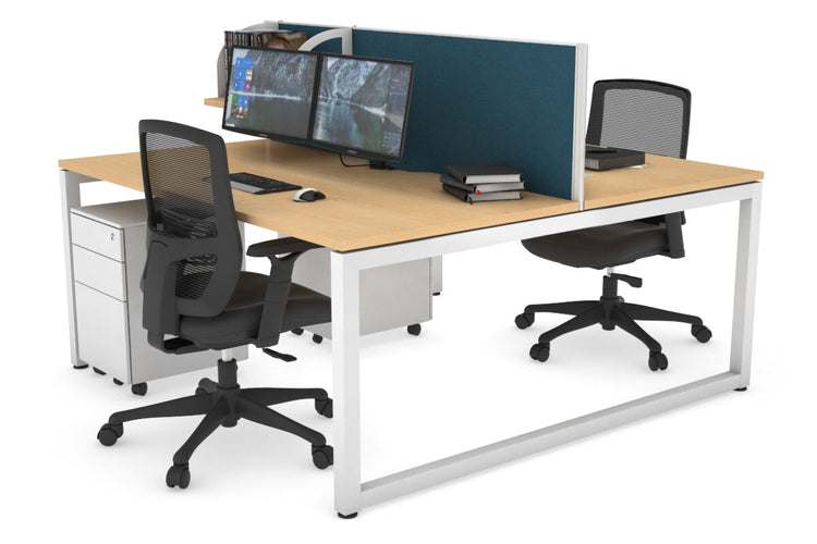 Quadro Loop Leg 2 Person Office Workstations [1600L x 800W with Cable Scallop] Jasonl white leg maple deep blue (500H x 1600W)