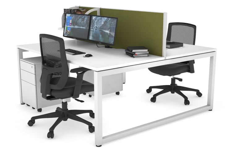 Quadro Loop Leg 2 Person Office Workstations [1600L x 800W with Cable Scallop] Jasonl white leg white green moss (500H x 1600W)