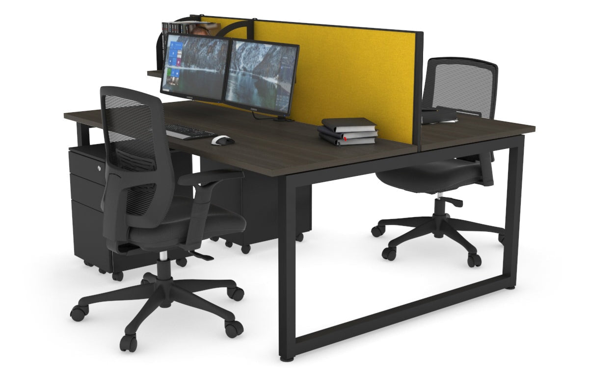 Quadro Loop Leg 2 Person Office Workstations [1800L x 700W] Jasonl black leg dark oak mustard yellow (500H x 1800W)