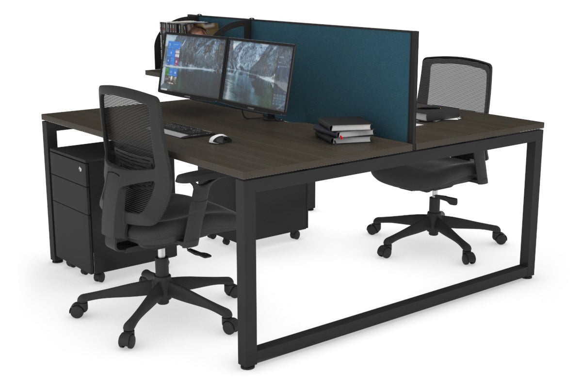 Quadro Loop Leg 2 Person Office Workstations [1800L x 800W with Cable Scallop] Jasonl black leg dark oak deep blue (500H x 1800W)