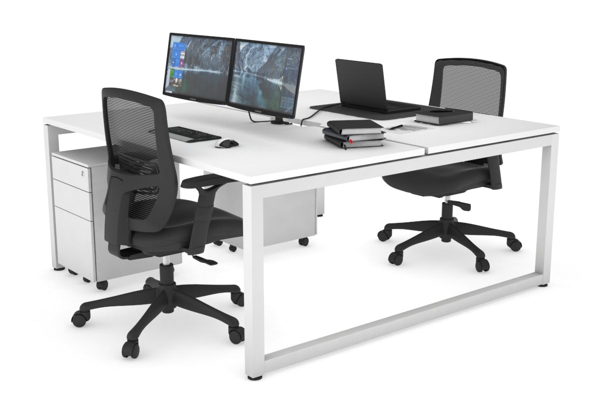 Quadro Loop Leg 2 Person Office Workstations [1800L x 800W with Cable Scallop] Jasonl white leg white none
