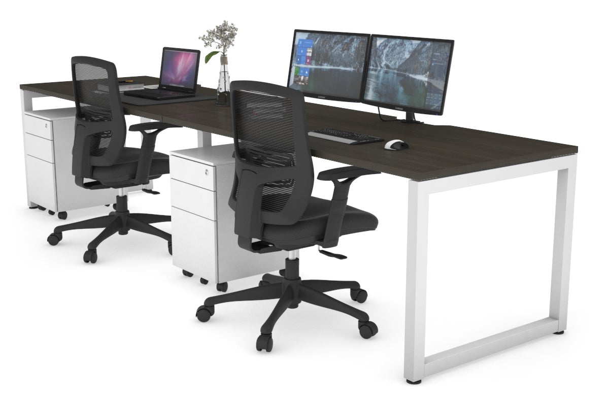 Quadro Loop Leg 2 Person Run Office Workstations [1200L x 800W with Cable Scallop] Jasonl white leg dark oak 