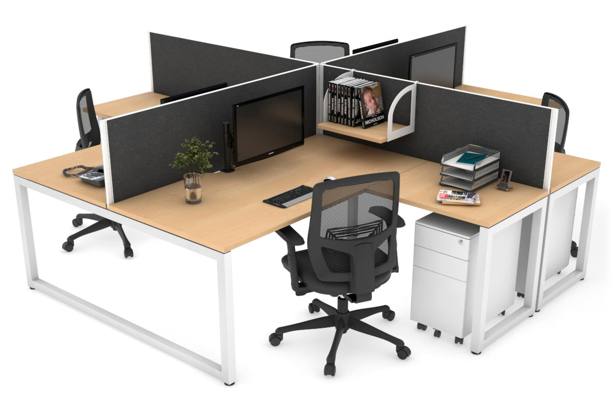 Quadro Loop Leg 4 Person Corner Workstations [1600L x 1800W with Cable Scallop] Jasonl white leg maple moody charcoal