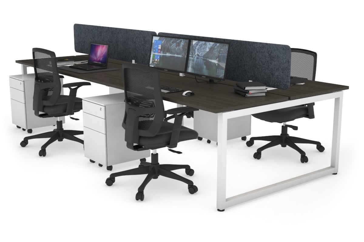 Quadro Loop Leg 4 Person Office Workstations [1200L x 700W] Jasonl white leg dark oak dark grey echo panel (400H x 1200W)