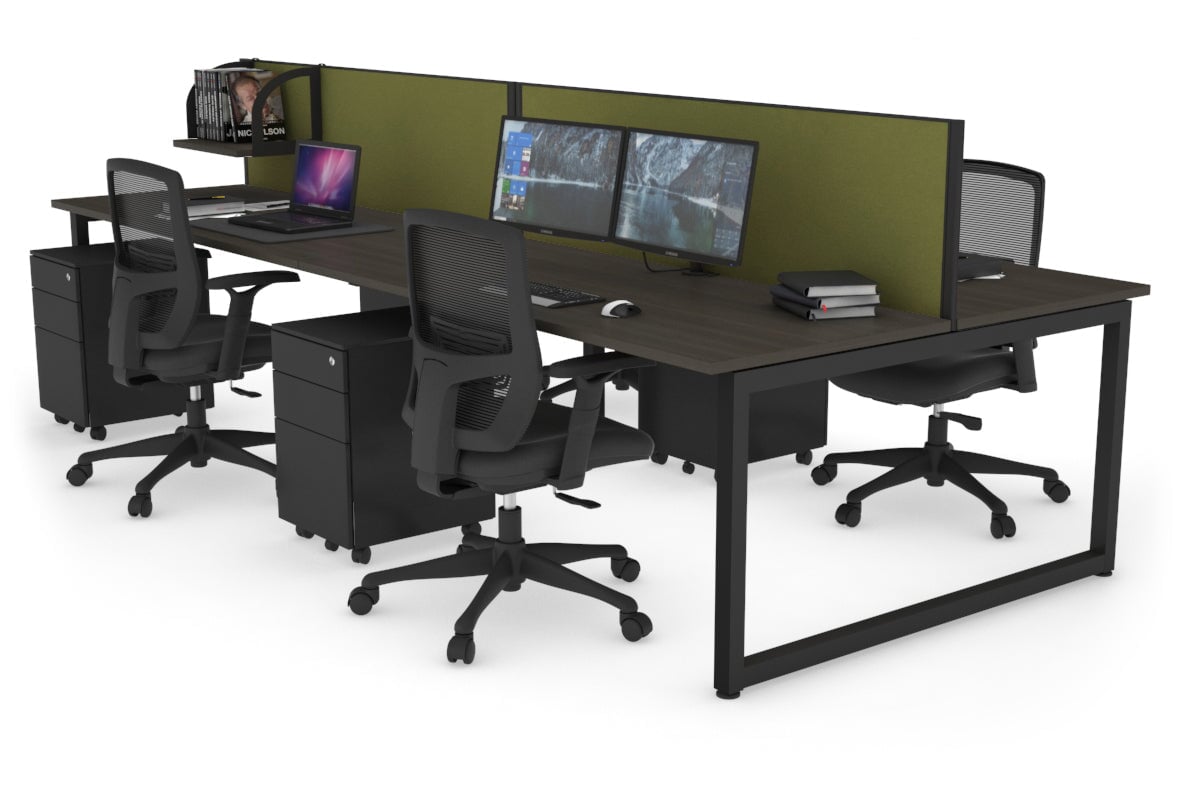 Quadro Loop Leg 4 Person Office Workstations [1200L x 700W] Jasonl black leg dark oak green moss (500H x 1200W)