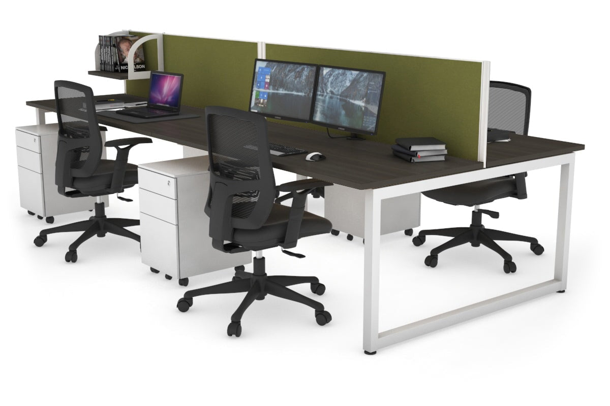 Quadro Loop Leg 4 Person Office Workstations [1200L x 700W] Jasonl white leg dark oak green moss (500H x 1200W)