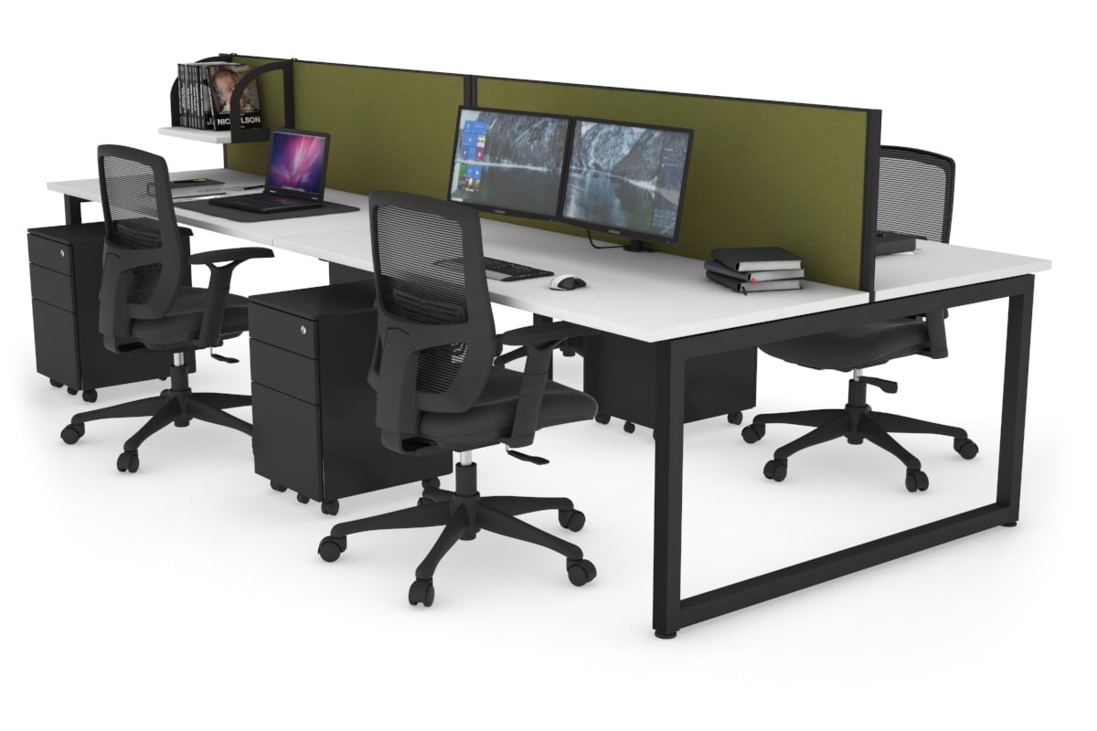 Quadro Loop Leg 4 Person Office Workstations [1200L x 700W] Jasonl black leg white green moss (500H x 1200W)