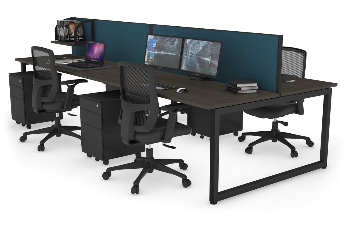 Quadro Loop Leg 4 Person Office Workstations [1200L x 700W] Jasonl black leg dark oak deep blue (500H x 1200W)