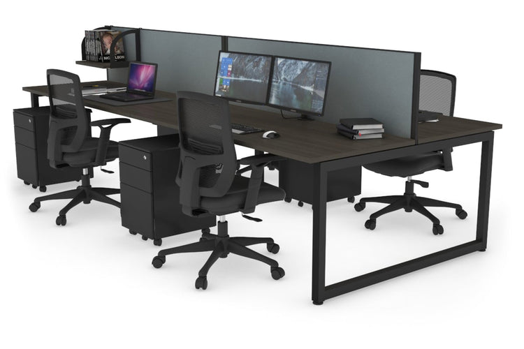 Quadro Loop Leg 4 Person Office Workstations [1200L x 700W] Jasonl black leg dark oak cool grey (500H x 1200W)