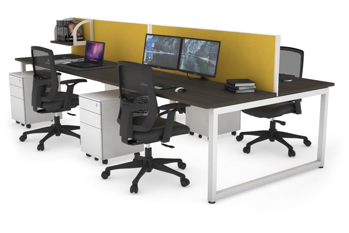 Quadro Loop Leg 4 Person Office Workstations [1200L x 700W] Jasonl white leg dark oak mustard yellow (500H x 1200W)