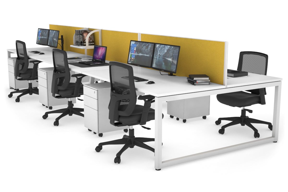 Quadro Loop Leg 6 Person Office Workstations [1400L x 800W with Cable Scallop] Jasonl white leg white mustard yellow (500H x 1400W)