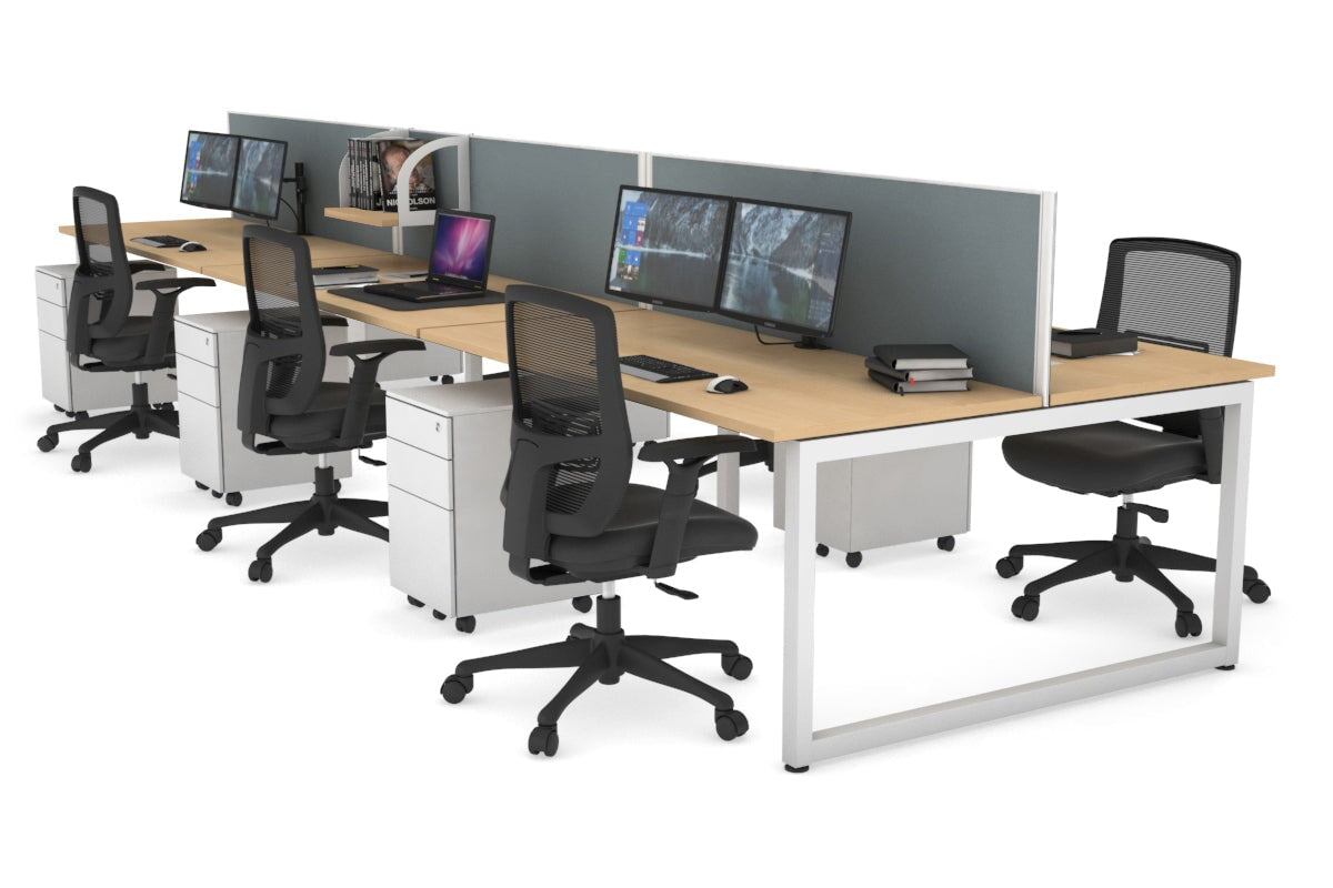 Quadro Loop Leg 6 Person Office Workstations [1600L x 700W] Jasonl white leg maple cool grey (500H x 1600W)