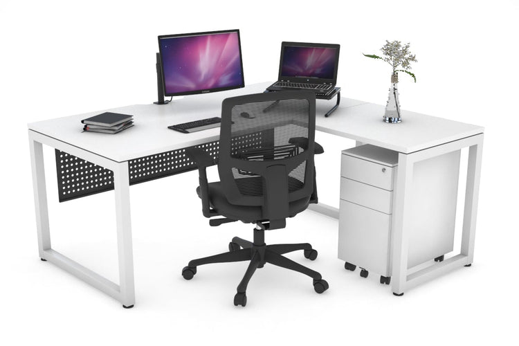 Quadro Loop Leg L-Shaped Corner Office Desk [1800L x 1550W with Cable Scallop] Jasonl white leg white black modesty