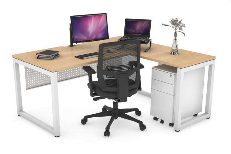 Quadro Loop Leg L-Shaped Corner Office Desk [1800L x 1550W with Cable Scallop] Jasonl white leg maple white modesty