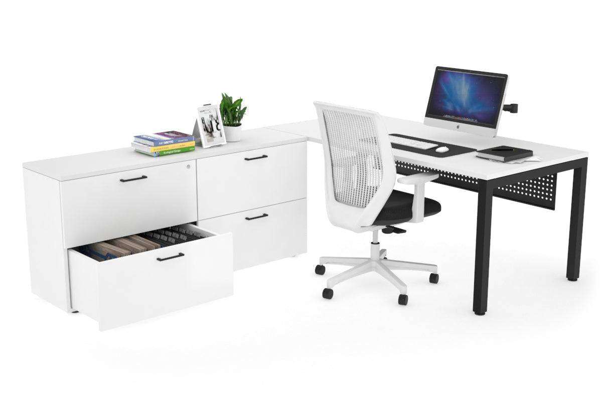 Quadro Square Executive Setting - Black Frame [1600L x 700W] Jasonl white black modesty 4 drawer lateral filing cabinet