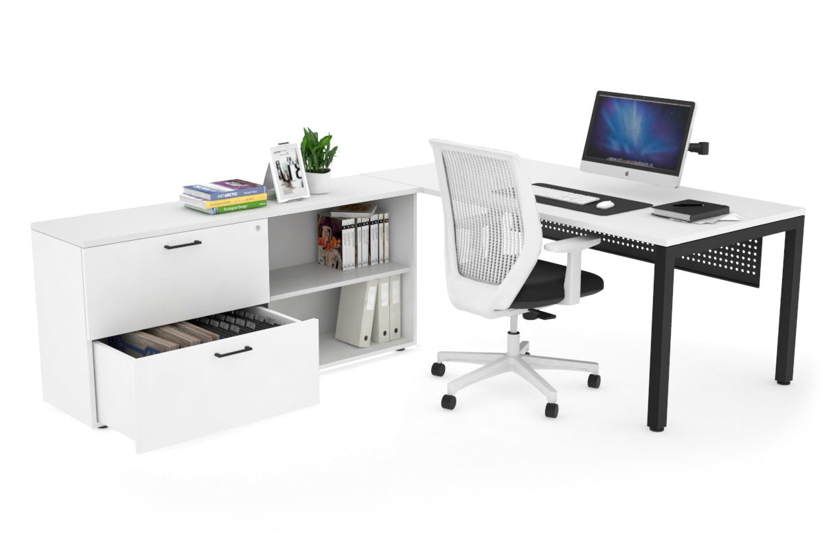 Quadro Square Executive Setting - Black Frame [1600L x 700W] Jasonl white black modesty 2 drawer open filing cabinet