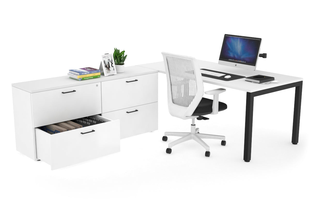 Quadro Square Executive Setting - Black Frame [1600L x 700W] Jasonl white none 4 drawer lateral filing cabinet