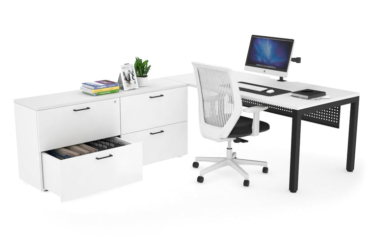 Quadro Square Executive Setting - Black Frame [1600L x 800W with Cable Scallop] Jasonl white black modesty 4 drawer lateral filing cabinet