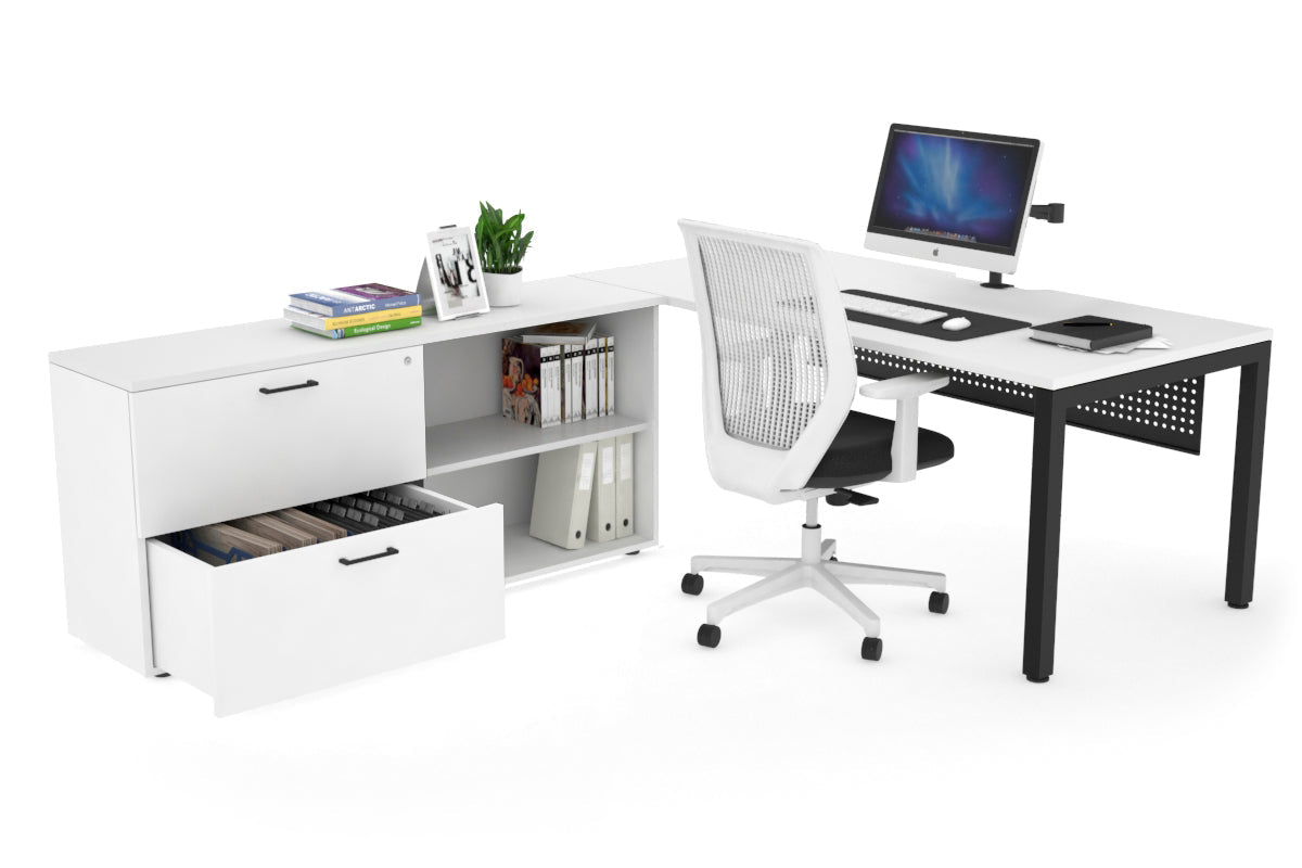 Quadro Square Executive Setting - Black Frame [1600L x 800W with Cable Scallop] Jasonl white black modesty 2 drawer open filing cabinet