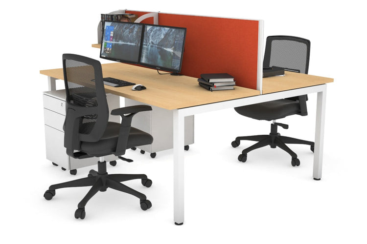 Quadro Square Leg 2 Person Office Workstations [1400L x 700W] Jasonl white leg maple orange squash (500H x 1400W)