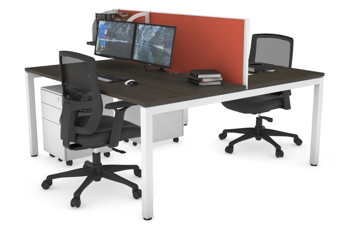 Quadro Square Leg 2 Person Office Workstations [1400L x 800W with Cable Scallop] Jasonl white leg dark oak orange squash (500H x 1400W)