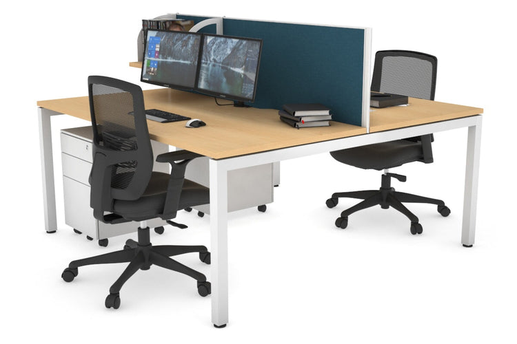Quadro Square Leg 2 Person Office Workstations [1400L x 800W with Cable Scallop] Jasonl white leg maple deep blue (500H x 1400W)