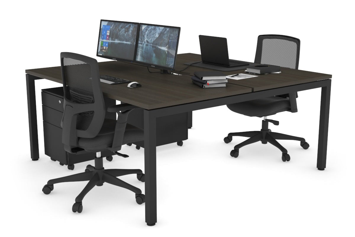 Quadro Square Leg 2 Person Office Workstations [1400L x 800W with Cable Scallop] Jasonl black leg dark oak none