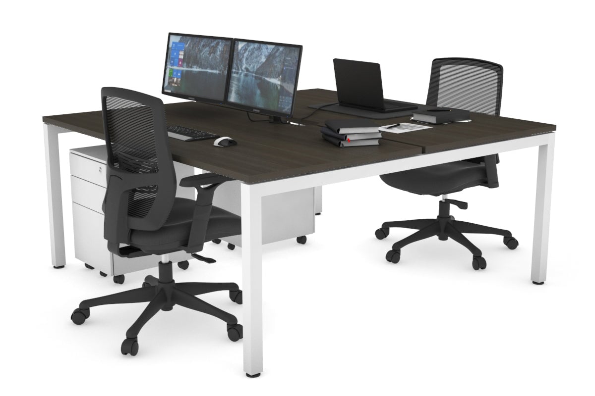 Quadro Square Leg 2 Person Office Workstations [1400L x 800W with Cable Scallop] Jasonl white leg dark oak none