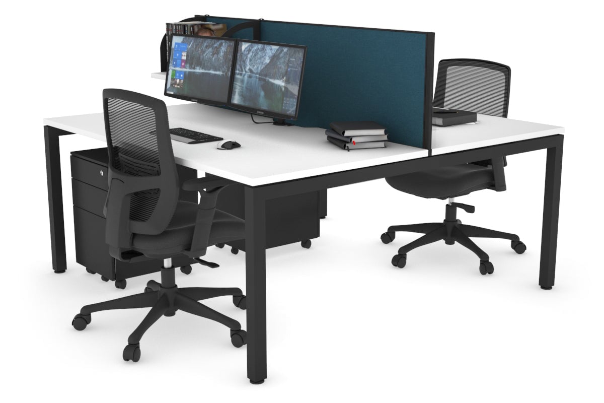 Quadro Square Leg 2 Person Office Workstations [1400L x 800W with Cable Scallop] Jasonl black leg white deep blue (500H x 1400W)