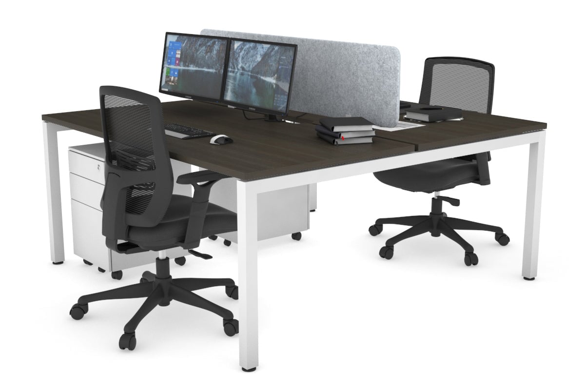 Quadro Square Leg 2 Person Office Workstations [1400L x 800W with Cable Scallop] Jasonl white leg dark oak light grey echo panel (400H x 1200W)