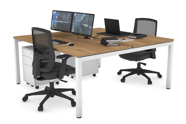 Quadro Square Leg 2 Person Office Workstations [1400L x 800W with Cable Scallop] Jasonl white leg salvage oak none