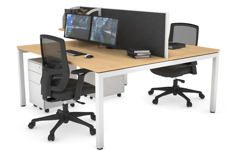 Quadro Square Leg 2 Person Office Workstations [1400L x 800W with Cable Scallop] Jasonl white leg maple moody charcoal (500H x 1400W)
