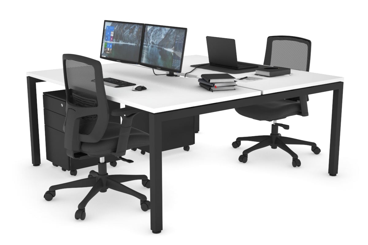 Quadro Square Leg 2 Person Office Workstations [1400L x 800W with Cable Scallop] Jasonl black leg white none